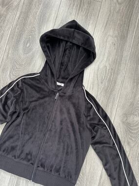 Garage Black Velour Full Zip Hoodie Sweatshirt Size Small
